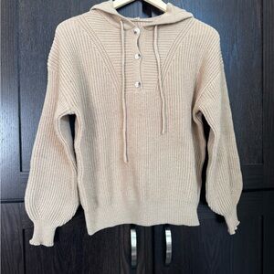 Tan Knit Sweater with Hoodie